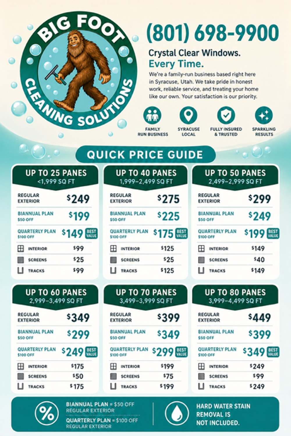 Bigfoot Window Cleaning quick price guide